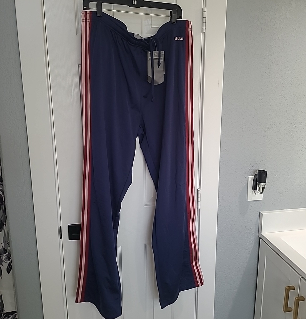 adidas Navy Joggers with Red and White Side Stripes